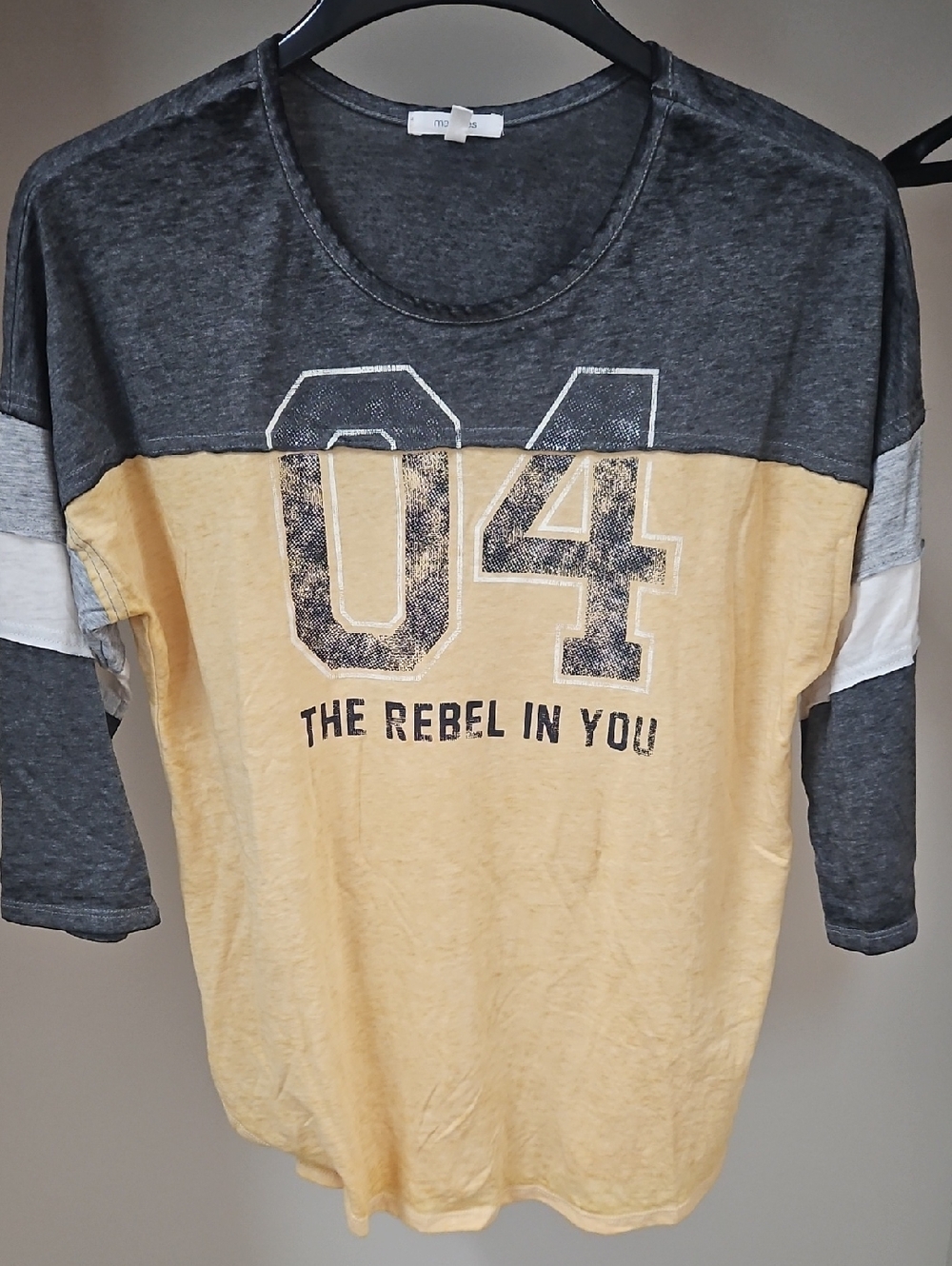 Maurices Two-Tone Gray and Yellow Graphic Top